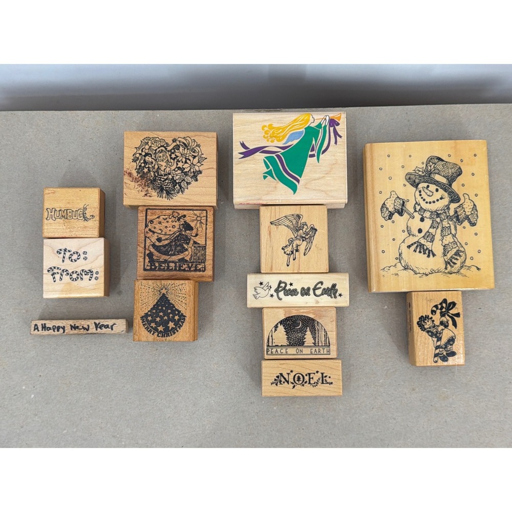 Vintage Christmas Rubber Stamp Lot PSX Anita's Snowman Angel Noel 12pc Mixed Set